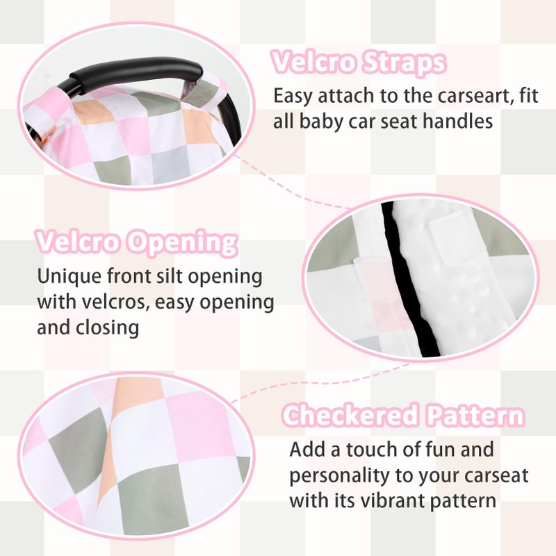 DILIMI Baby Car Seat Cover, Minky Warm Car Seat Covers for Babies, Peekaboo Opening Infant Car Seat Cover, Nursing Cover Carseat Canopy, Colorful Checkered - Image 4